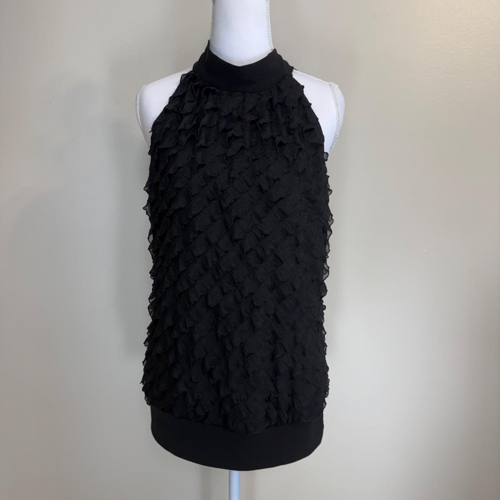 Vintage Black Sleeveless Ruffle Tie Neck Top Womens XL Whimsigoth 90s Grunge